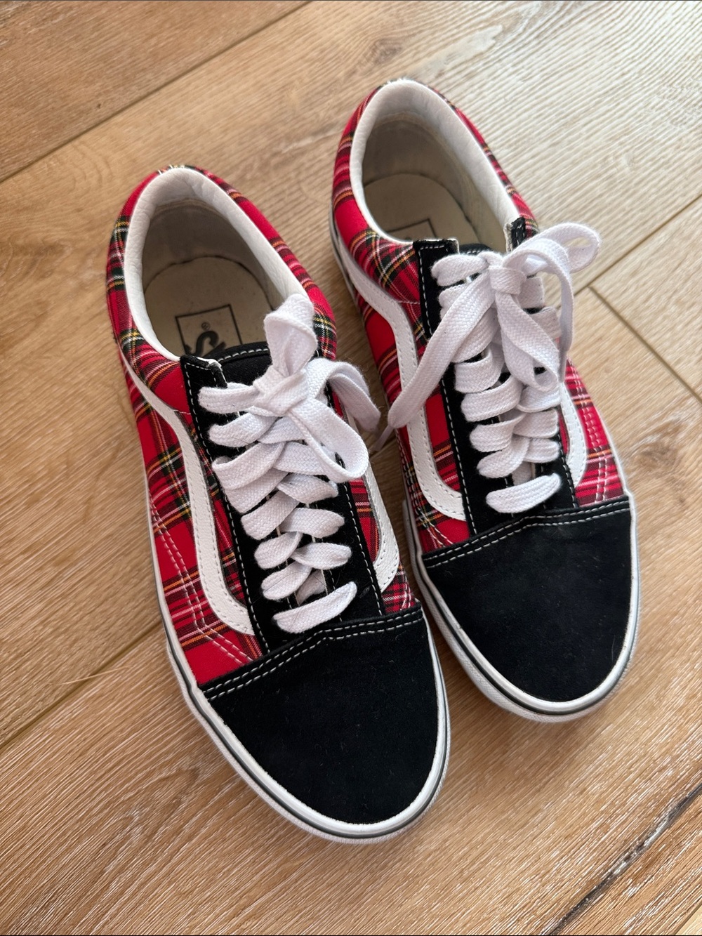 Vans Old Skool Plaid Red Classic Low-Top Lace-Up Sneakers Red Black M6.5 W8